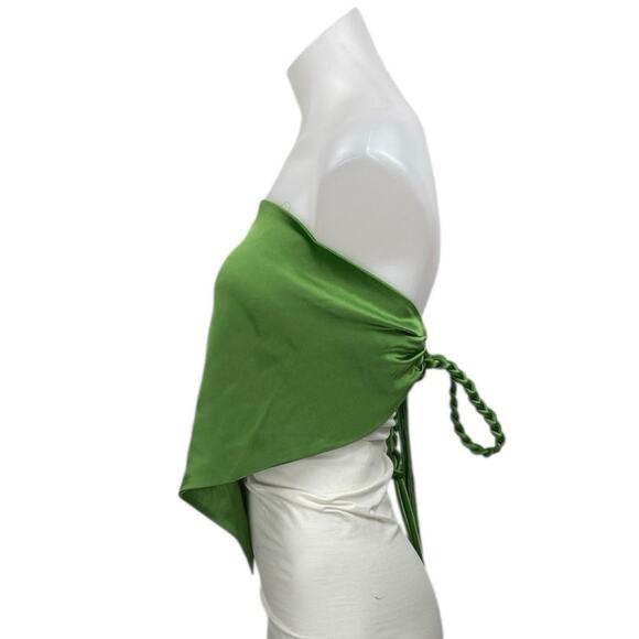NEW Nanushka Green Silk Satin Strapless Tie Back Bandea Bustier Blouse Top OS - Picture 2 of 5